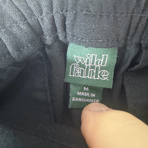 Womens Drawstring Button Fly - Elastic Waist Relaxed Fit Wide Leg Pants Black M - Picture 6 of 9